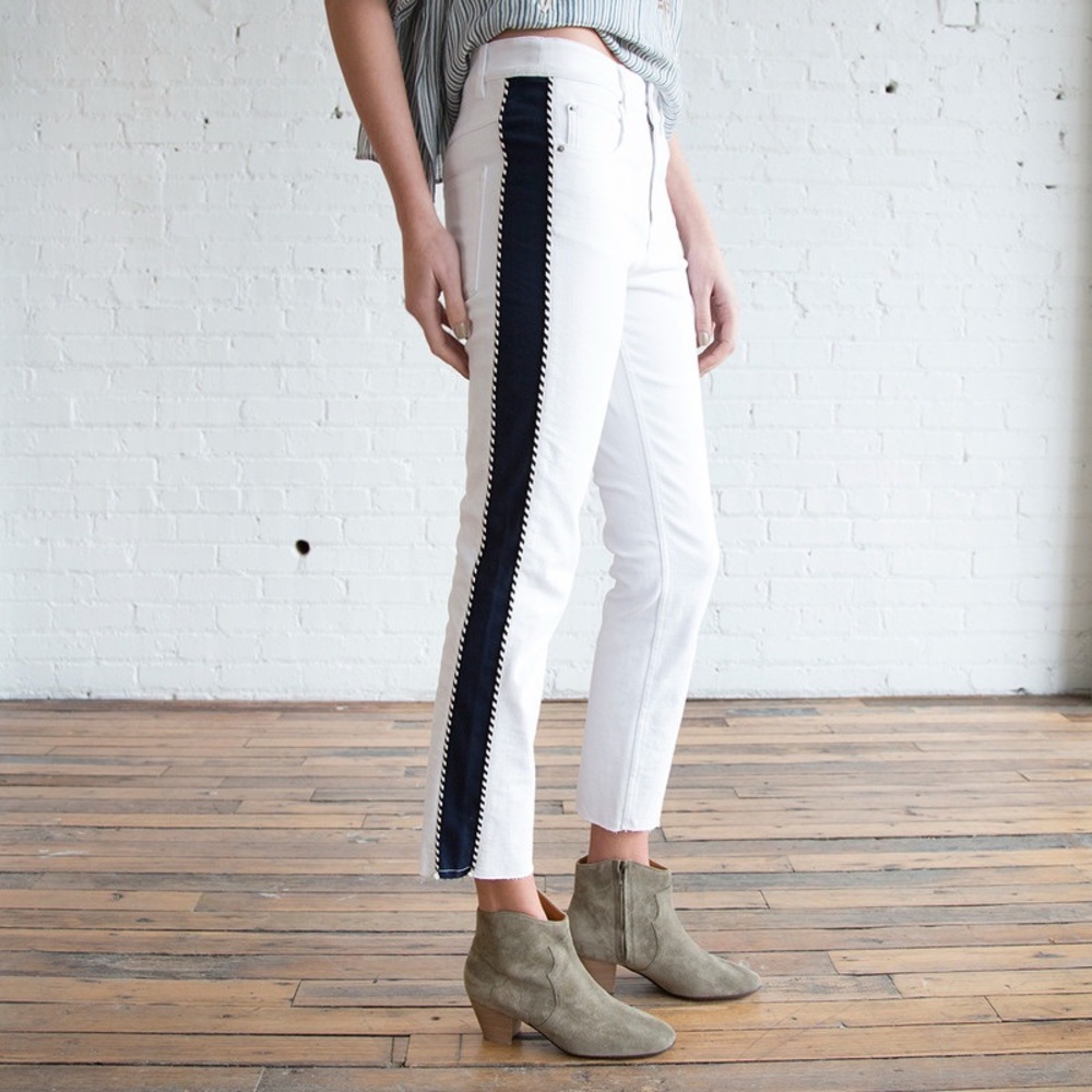 Isabel Marant White Ankle Jeans with Black Side Stripe